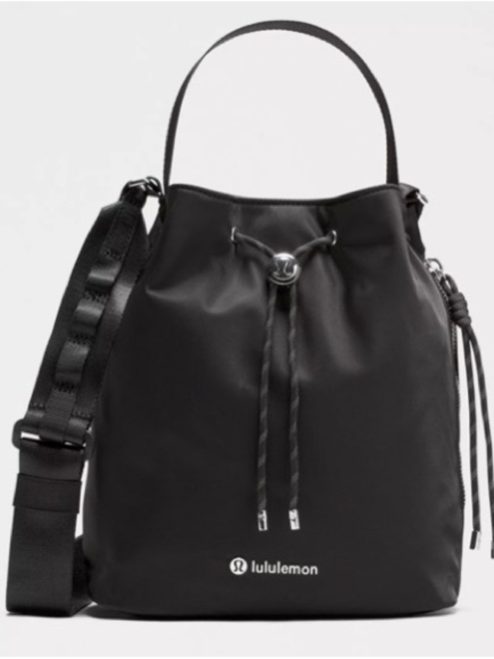 lululemon black drawstring bucket shoulder bag